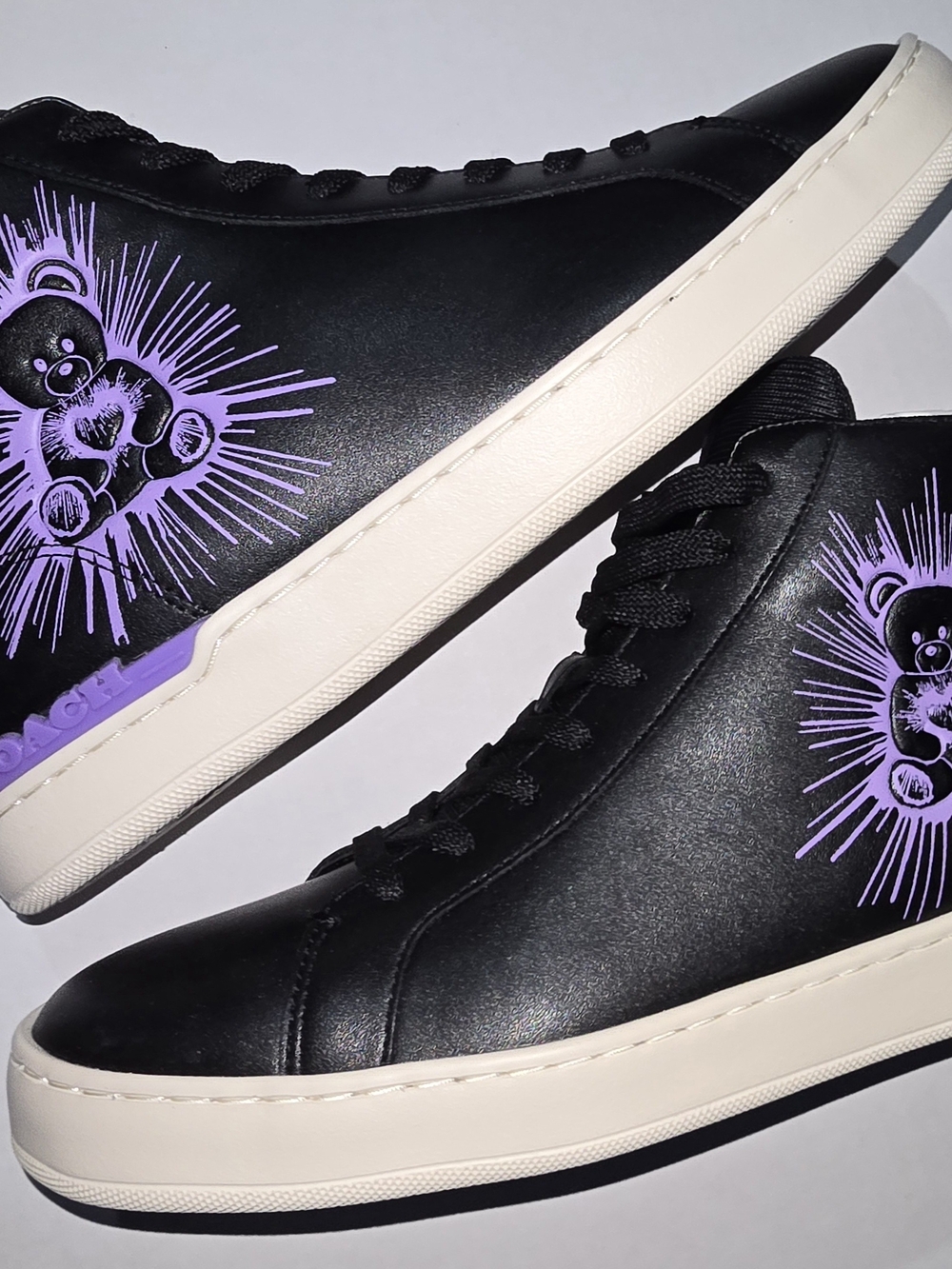 Coach Clip Court High Top Black/Iris(Purple) Size 11 Brand NIB Bear Heart Print